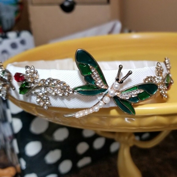 David Charles Girls Enamel & Pearl Dragonfly Headband Jewled - Picture 6 of 14